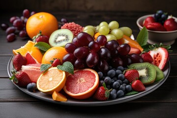 Fototapeta na wymiar plate of fresh, juicy fruits for a boost of immunity, created with generative ai