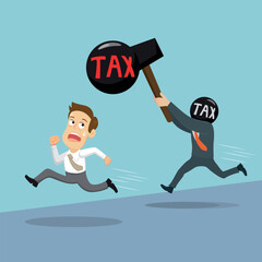 Businessman run away from tax officer attack, illustration vector cartoon