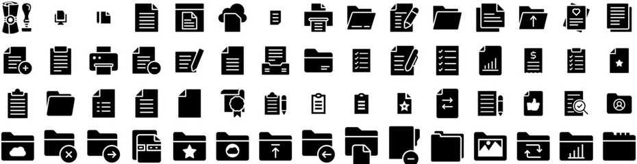 Set Of Document Icons Isolated Silhouette Solid Icon With Concept, Business, File, Information, Document, Folder, Office Infographic Simple Vector Illustration Logo