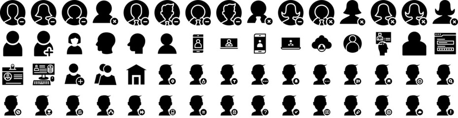 Set Of Profile Icons Isolated Silhouette Solid Icon With Vector, Face, Illustration, Business, Profile, Social, People Infographic Simple Vector Illustration Logo