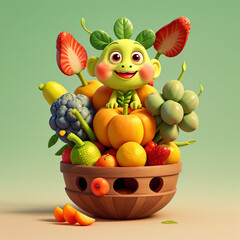 Cute Fruit Character for Kid, Cute Monster for Child, Cartoon Monster