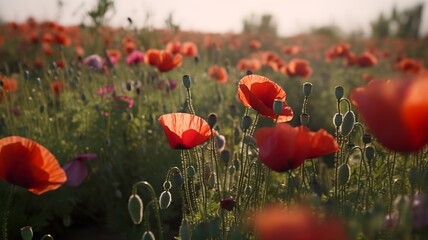 beautiful red poppies in the field