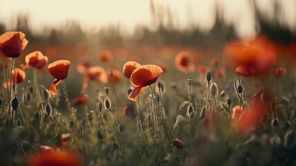 beautiful red poppies in the field