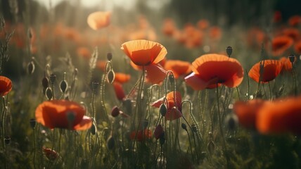 beautiful red poppies in the field