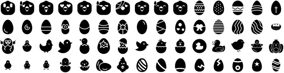 Set Of Chick Icons Isolated Silhouette Solid Icon With Animal, Yellow, Baby, Cute, Bird, Chick, Chicken Infographic Simple Vector Illustration Logo © Anthony