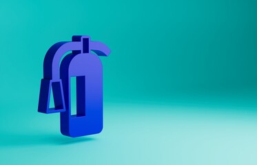 Blue Fire extinguisher icon isolated on blue background. Minimalism concept. 3D render illustration