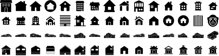 Set Of Dwelling Icons Isolated Silhouette Solid Icon With Real, Estate, Building, Home, Dwelling, House, Property Infographic Simple Vector Illustration Logo