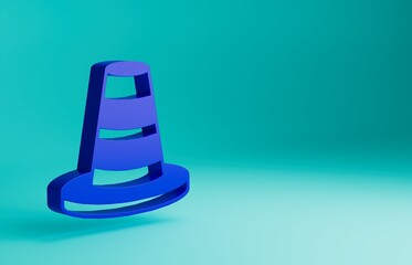 Blue Traffic cone icon isolated on blue background. Minimalism concept. 3D render illustration