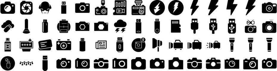 Set Of Flash Icons Isolated Silhouette Solid Icon With Template, Vector, Promotion, Discount, Sale, Offer, Banner Infographic Simple Vector Illustration Logo