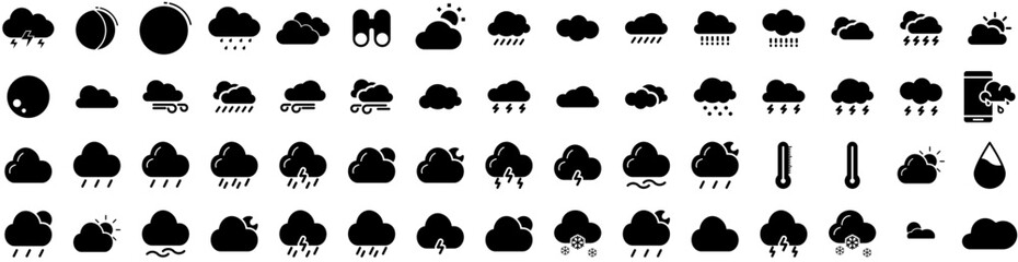 Set Of Forecast Icons Isolated Silhouette Solid Icon With Forecast, Design, Weather, Vector, Symbol, Set, Cloud Infographic Simple Vector Illustration Logo