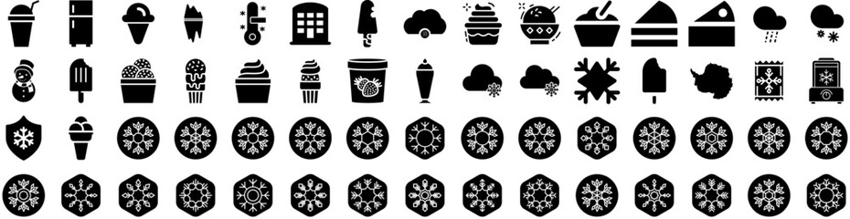 Set Of Frozen Icons Isolated Silhouette Solid Icon With Fresh, Frozen, Cold, Ice, Food, Background, Product Infographic Simple Vector Illustration Logo