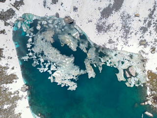 amazing turquoise colors and aerial mystical views of glacial lake
