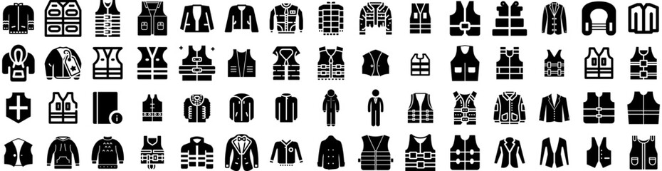Set Of Jacket Icons Isolated Silhouette Solid Icon With Textile, Fashion, Wear, Clothes, Illustration, Isolated, Template Infographic Simple Vector Illustration Logo