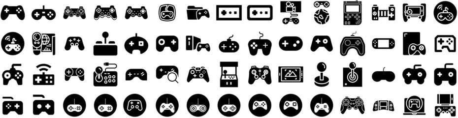 Set Of Joystick Icons Isolated Silhouette Solid Icon With Game, Joystick, Video, Console, Gamepad, Controller, Play Infographic Simple Vector Illustration Logo