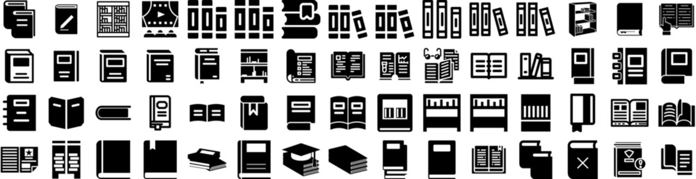 Set Of Literature Icons Isolated Silhouette Solid Icon With Education, Book, Concept, School, Library, Literature, Knowledge Infographic Simple Vector Illustration Logo