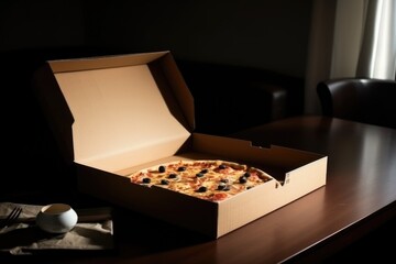pizza delivery, box open and ready to be enjoyed, created with generative ai