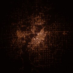 Obraz premium Lake Charles (Louisiana, USA) street lights map. Satellite view on modern city at night. Imitation of aerial view on roads network. 3d render