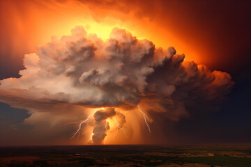 Obraz na płótnie Canvas A natural phenomenon in beautiful light: imposing thunderclouds, Generative AI