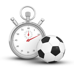 3D Rendering Soccer Ball And Silver Stopwatch Isolated On Transparent Background, PNG File Add