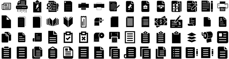 Set Of Paper Icons Isolated Silhouette Solid Icon With Grunge, Paper, Vintage, Pattern, Blank, Background, Texture Infographic Simple Vector Illustration Logo