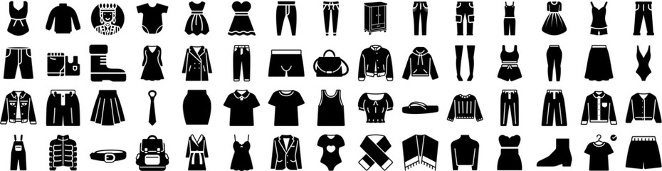 Set Of Outfit Icons Isolated Silhouette Solid Icon With Fashion, Casual, Woman, Style, Girl, Outfit, Female Infographic Simple Vector Illustration Logo