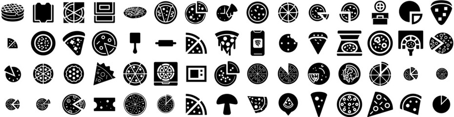 Set Of Pizza Icons Isolated Silhouette Solid Icon With Pizza, Meal, Cheese, Italian, Dinner, Food, Delicious Infographic Simple Vector Illustration Logo