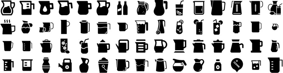 Set Of Pitcher Icons Isolated Silhouette Solid Icon With Drink, Pitcher, Jug, Glass, Beverage, Isolated, White Infographic Simple Vector Illustration Logo - obrazy, fototapety, plakaty