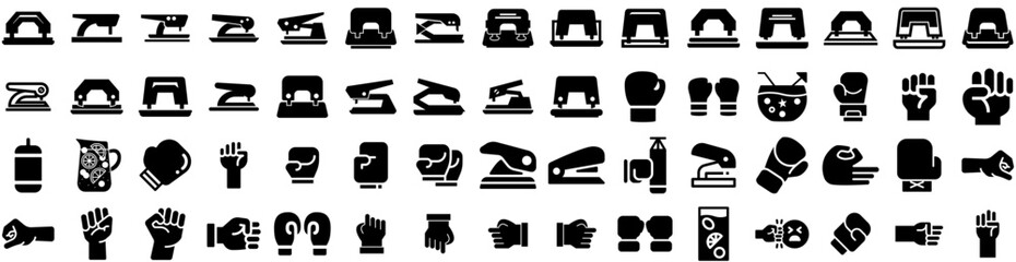 Set Of Punch Icons Isolated Silhouette Solid Icon With Vector, Hand, Background, Power, Fist, Fight, Punch Infographic Simple Vector Illustration Logo