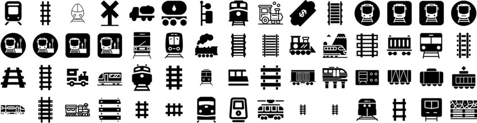 Set Of Railroad Icons Isolated Silhouette Solid Icon With Railway, Railroad, Road, Travel, Transportation, Rail, Train Infographic Simple Vector Illustration Logo
