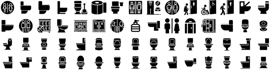 Set Of Restroom Icons Isolated Silhouette Solid Icon With Wc, Room, Restroom, Male, Washroom, Toilet, Bathroom Infographic Simple Vector Illustration Logo