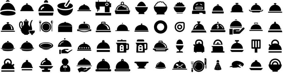 Set Of Serving Icons Isolated Silhouette Solid Icon With Restaurant, Dinner, Serving, Lunch, Food, Service, Waiter Infographic Simple Vector Illustration Logo