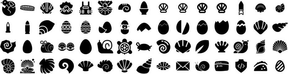 Set Of Shell Icons Isolated Silhouette Solid Icon With Seashell, Shell, Sea, Summer, Ocean, Beach, Marine Infographic Simple Vector Illustration Logo