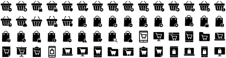 Set Of Shopper Icons Isolated Silhouette Solid Icon With Young, Customer, Woman, Store, Shopper, Purchase, Person Infographic Simple Vector Illustration Logo - obrazy, fototapety, plakaty