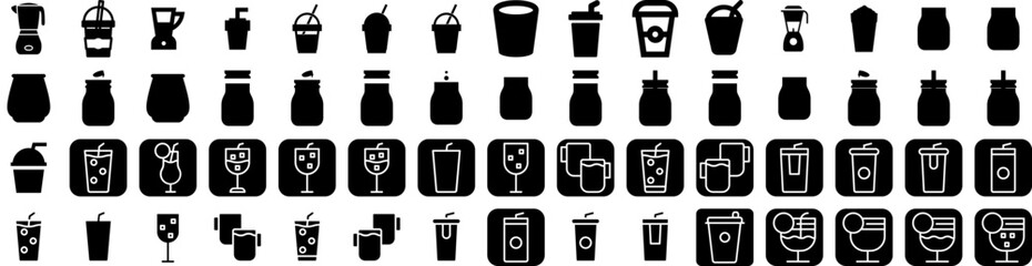Set Of Smoothie Icons Isolated Silhouette Solid Icon With Drink, Fresh, Fruit, Diet, Healthy, Smoothie, Juice Infographic Simple Vector Illustration Logo