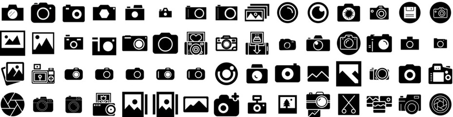 Set Of Snapshot Icons Isolated Silhouette Solid Icon With Photo, Photography, Vector, Photograph, Snapshot, Picture, Camera Infographic Simple Vector Illustration Logo