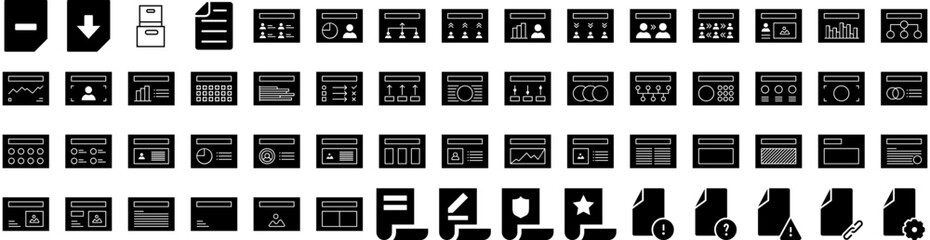 Set Of Template Icons Isolated Silhouette Solid Icon With Template, Flyer, Layout, Business, Design, Graphic, Banner Infographic Simple Vector Illustration Logo