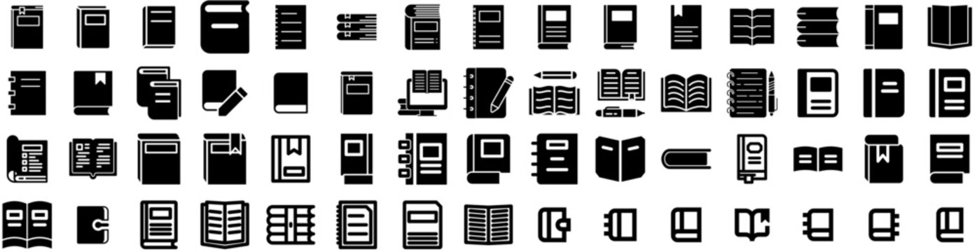 Set Of Textbook Icons Isolated Silhouette Solid Icon With Book, Textbook, Education, Knowledge, Library, School, Study Infographic Simple Vector Illustration Logo