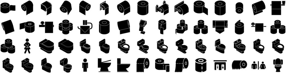 Set Of Toilet Icons Isolated Silhouette Solid Icon With Sanitary, Wc, Bathroom, Hygiene, Toilet, Lavatory, Restroom Infographic Simple Vector Illustration Logo
