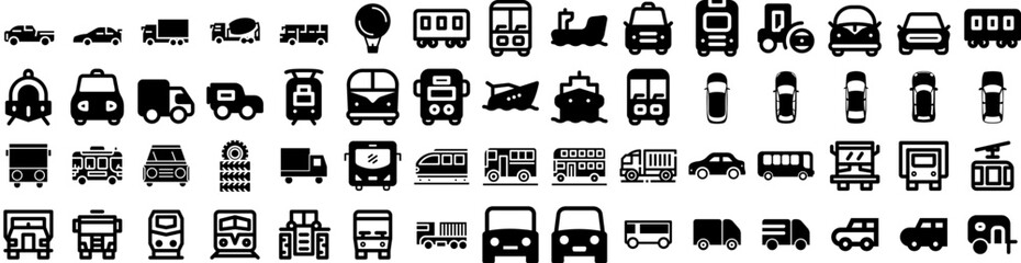 Set Of Transportation Icons Isolated Silhouette Solid Icon With Ship, Traffic, Transport, Cargo, Truck, Plane, Transportation Infographic Simple Vector Illustration Logo
