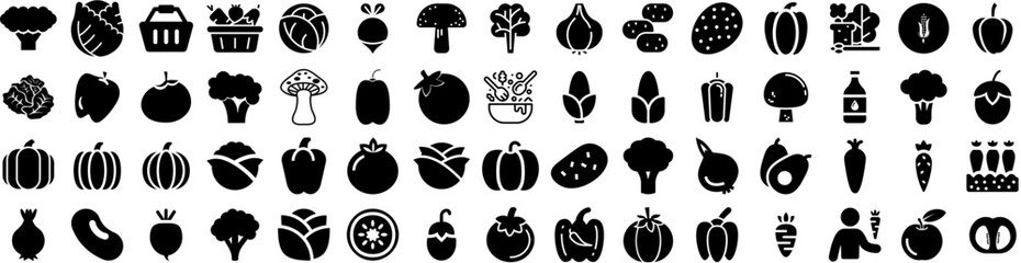 Set Of Vegetable Icons Isolated Silhouette Solid Icon With Vegetable, Food, Fruit, Healthy, Organic, Vegetarian, Fresh Infographic Simple Vector Illustration Logo