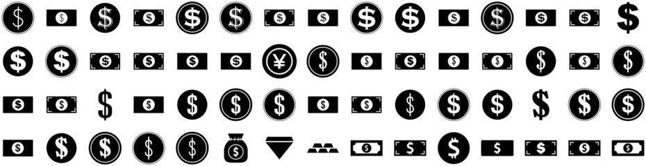 Set Of Wealth Icons Isolated Silhouette Solid Icon With Wealth, Money, Investment, Financial, Background, Coin, Business Infographic Simple Vector Illustration Logo