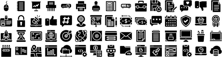 Set Of Business Icons Isolated Silhouette Solid Icon With Teamwork, Corporate, Business, Technology, Communication, Office, Success Infographic Simple Vector Illustration Logo