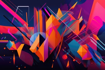 abstract design with deconstructed and fragmented shapes in vibrant neon colors, created with generative ai