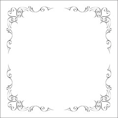 Elegant black and white monochrome ornamental border for greeting cards, banners, invitations. Vector frame for all sizes and formats. Isolated vector illustration.	