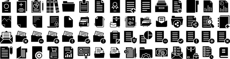 Set Of Document Icons Isolated Silhouette Solid Icon With Document, Concept, Information, Office, File, Folder, Business Infographic Simple Vector Illustration Logo