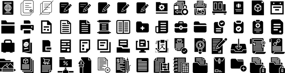 Set Of Document Icons Isolated Silhouette Solid Icon With Information, Document, Office, File, Folder, Business, Concept Infographic Simple Vector Illustration Logo