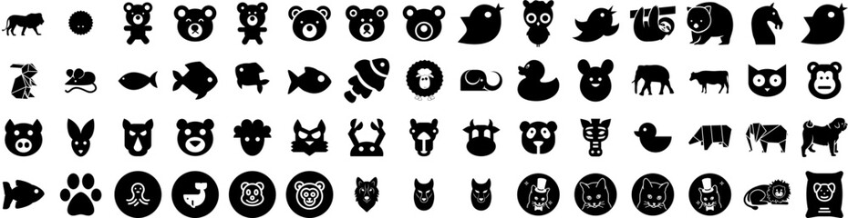 Set Of Animal Icons Isolated Silhouette Solid Icon With Wildlife, Animal, Cute, Character, Illustration, Set, Cartoon Infographic Simple Vector Illustration Logo