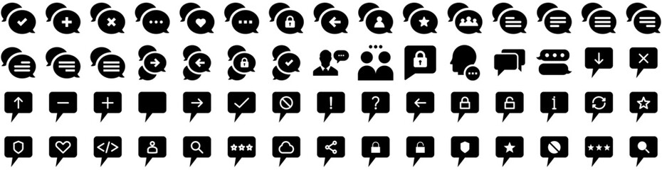 Set Of Conversation Icons Isolated Silhouette Solid Icon With Chat, Speech, Communication, Bubble, Conversation, Message, Talk Infographic Simple Vector Illustration Logo