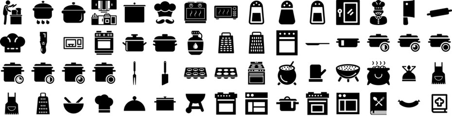 Set Of Cooking Icons Isolated Silhouette Solid Icon With Home, Cook, Kitchen, Recipe, Cooking, Food, People Infographic Simple Vector Illustration Logo