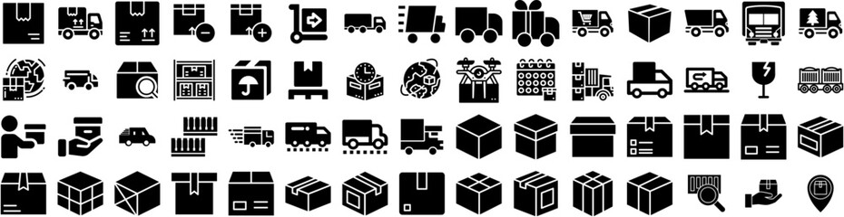 Set Of Shipping Icons Isolated Silhouette Solid Icon With Export, Ship, Transport, Transportation, Container, Shipping, Cargo Infographic Simple Vector Illustration Logo - obrazy, fototapety, plakaty
